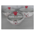 enamel cookware mini casserole sets with red PP knob and glass Lid and two side decal